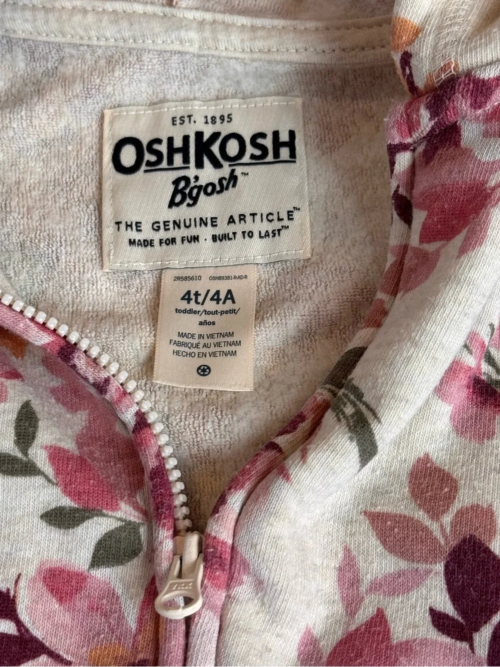 OshKosh B'gosh Cream & Pink Floral Fleece Zip Hoodie & Joggers Set 4T